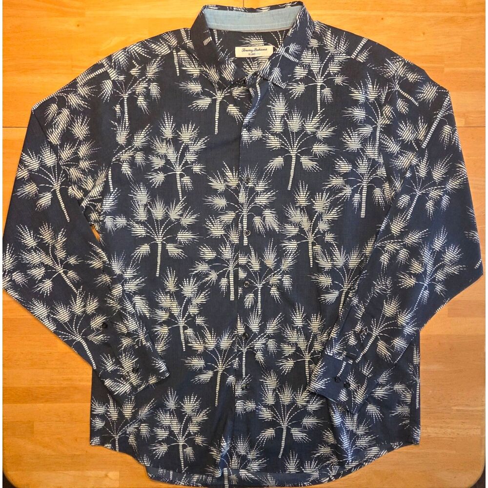 Tommy Bahama XL Men's IslandZone Palm Blanc White Blue Longsleeve Shirt